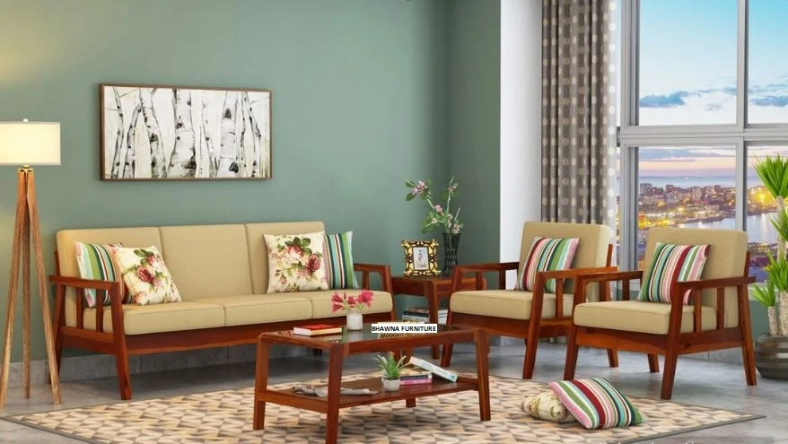 Seesam Wooden heavy wood 5-Seater Sofa Set