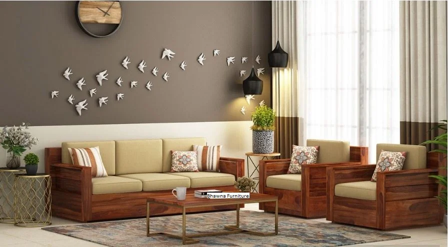 Brown Shiner & Cream Look Sofa Set