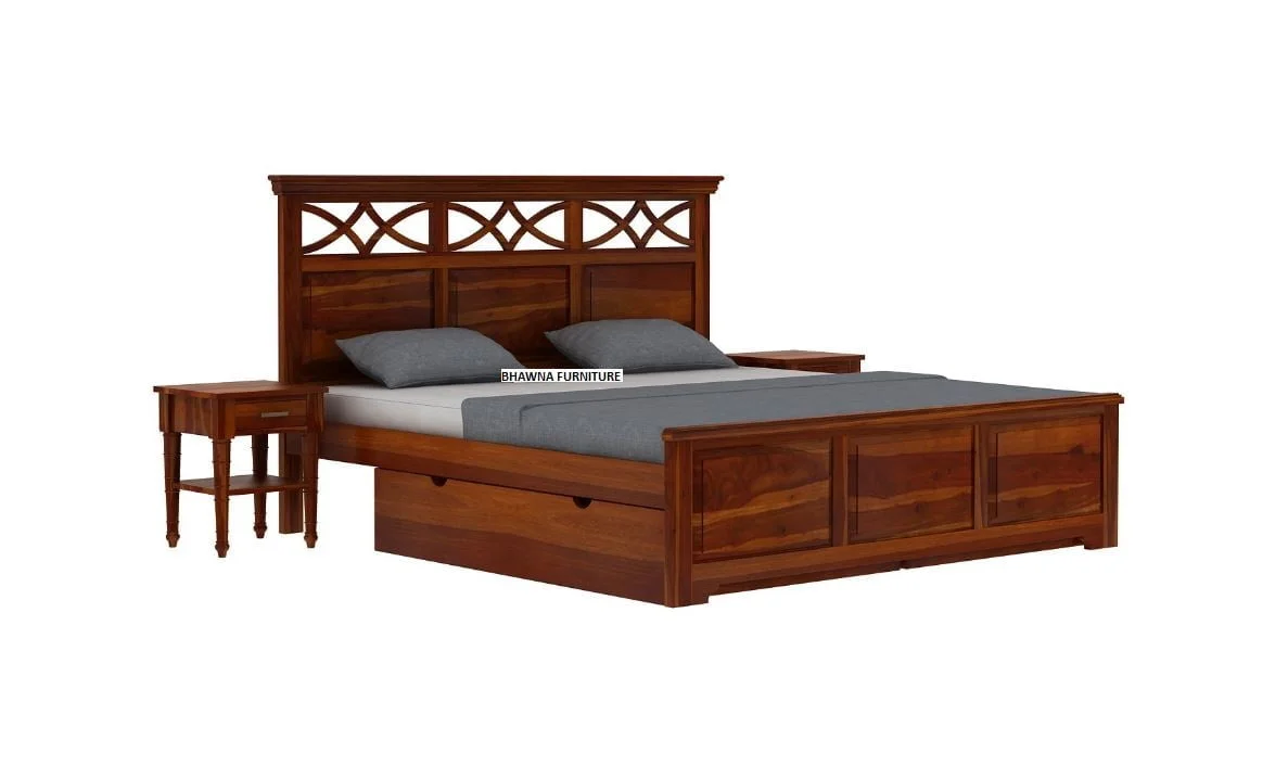 Wooden Cut Style Bedroom Bed with Storage - Image 2