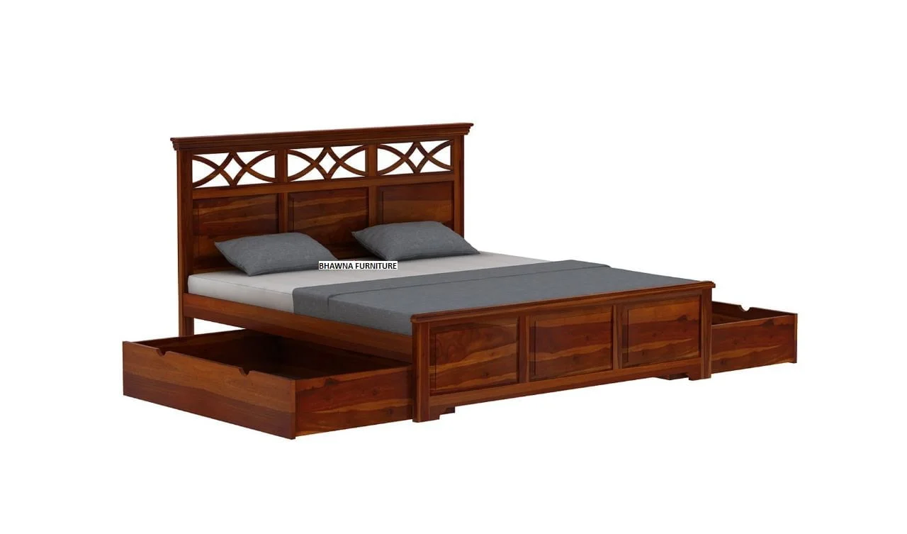 Wooden Cut Style Bedroom Bed with Storage - Image 5