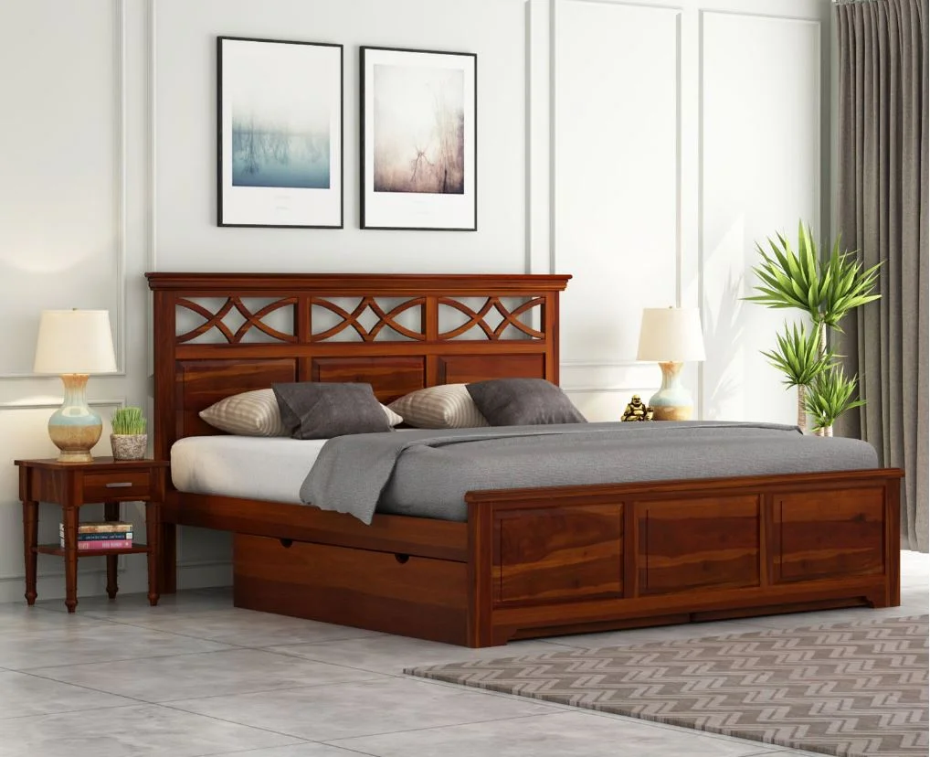Wooden Cut Style Bedroom Bed with Storage