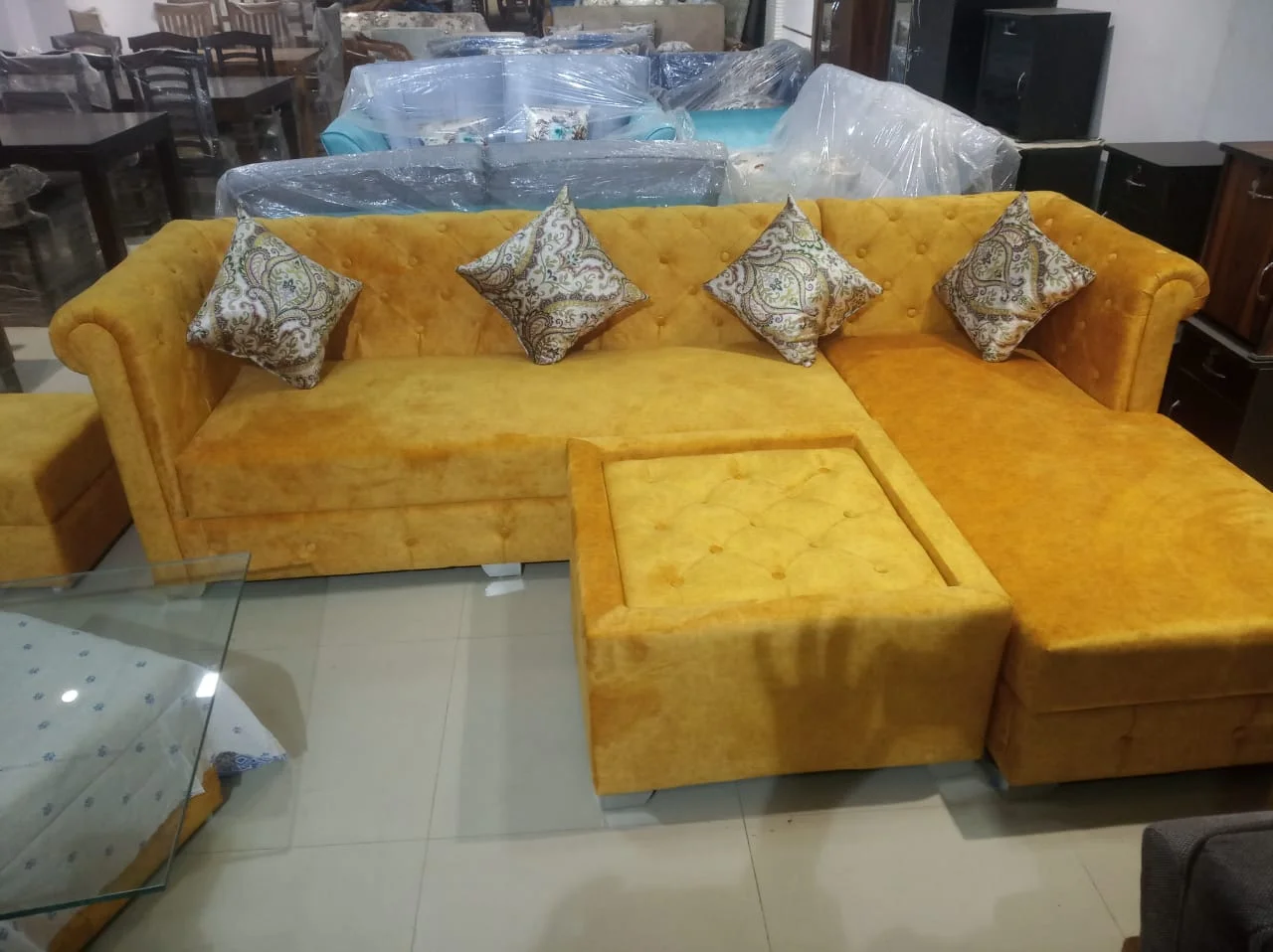 yellow design L Sofa Sets