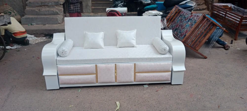 Wooden Sofa Cum Bed in PU Polish - Image 2