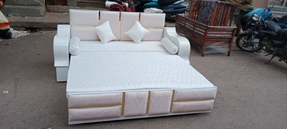 Wooden Sofa Cum Bed in PU Polish